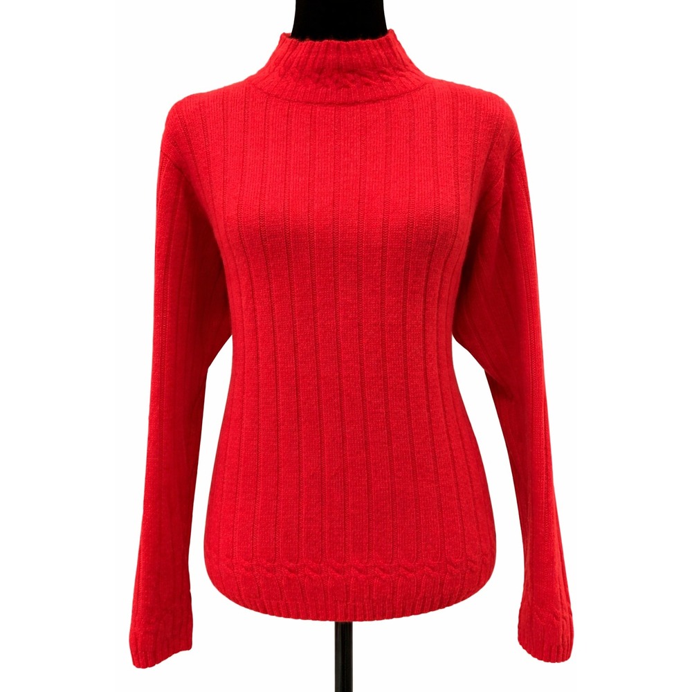 Vintage La Chapelle Womens Pullover Sweater Medium Red Mock Neck  Lambswool